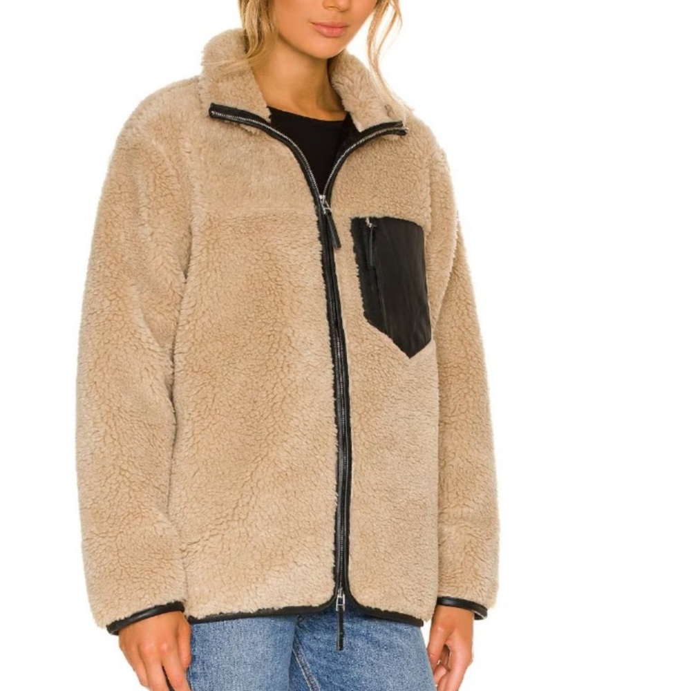 Anine Bing Cream Teddy Jacket with Black Details